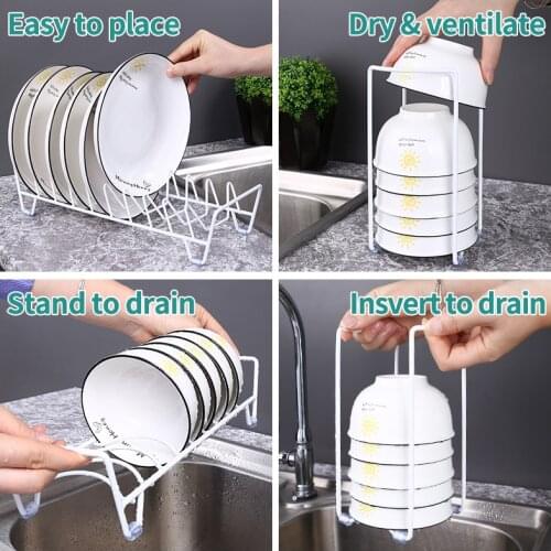 Dish Rack For Kitchen Thick Metal Bowls Plates Organizer Portable Storage Non-slip Anti-rust Ventilation Drain Rack For Kitchen
