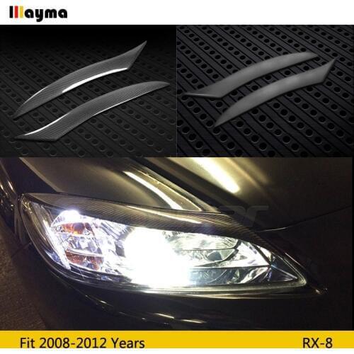 Real Carbon Fiber Headlight Eyebrows Eyelids Cover For Mazda RX8 2008 - 2012 RX 8 FRP fiber glass Black primer eyebrow 1 pair