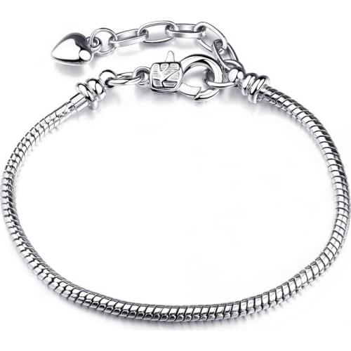 Simple Style Love Chain Silver Color Rose Gold Snake Chain Women Bracelet Fashion Bangle For Lovers