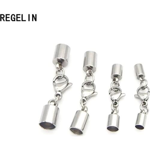 REGELIN 5pcs Stainless Steel End Caps with Lobster Clasps Jump Rings Connectors Fit 3/4/5mm Bracelet Leather Cord Jewelry Making