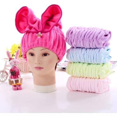 Shower Cap Dry Hair Hat Bath sauna Bonnet Rabbit head Princess headscarf Bathroom Accessories Soft Absorbent