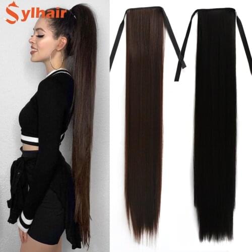 Sylhair Synthetic 32" Ultra Long Wrap Around Straight Tail Wig Pony Tail Hair Wig Fake Hair Extension Clip In Ponytail Extension