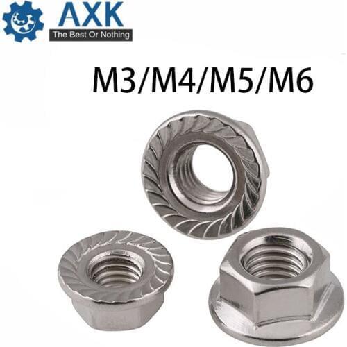 Lock Nut Flange Nuts 304 Stainless Steel M3 M4 M5 M6 M8 50pcs Din6923 Hexagon Linking Clip Axk Electrical 10cm X 5cm (3.94in