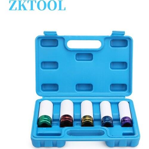 Thin Wall Wheel Nut Socket, 5-Piece Deep Impact Socket Set 15mm 17mm 19mm 21mm 22mm 1/2" dr.Tire removal wrench Anti-injury tool