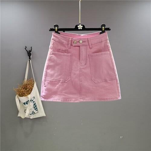 Korean a-line half-length denim skirt 2021 summer new Korean style pocket stretch bag hip chic short skirt female
