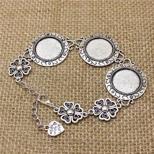 3Pcs 23.5mm Fit 18mm DIA Vintage Silver Metal Zinc Alloy Round Bracelet Cabochon Setting Jewelry Blank Setting Bracelet Findings