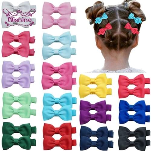 Nishine 10pcs/lot 2.2 Inches Fashion Solid Color Handmade Bowknot Baby Girls Bangs Hairpins Clothing Accessories Styling Tools