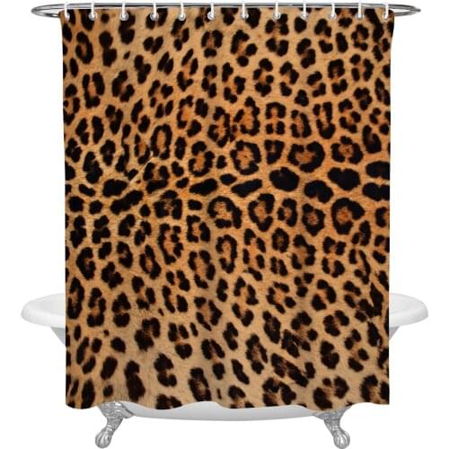 Leopard Print Bathroom Shower Curtain Polyester Fabric Waterproof Shower Curtains with Hooks