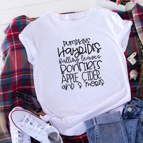 Pumpkins Hayrides T Shirt Women Short Sleeve Tshirts Cotton Women O-neck Loose Tee Shirt Femme Black White Camisetas Mujer Tops