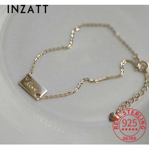 INZATT Real 925 Sterling Silver Square Love 14K Glod Bracelet For Fashion Women Hiphop Fine Jewelry Minimalist Accessories Gift