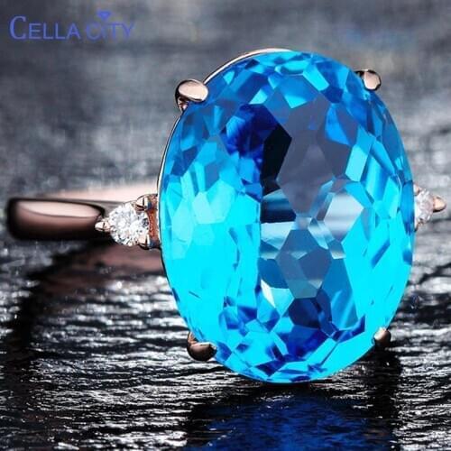 Cellacity ring silver 925 with oval aquamarine gemstones purple blue color silver adjust fine jewelry woman wedding party gift
