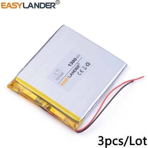 3pcs /Lot lithium Li ion polymer rechargeable 305068 1300mAh For Mp3 MP4 GPS PSP DVD mobile video game PAD E-books Tablet PC