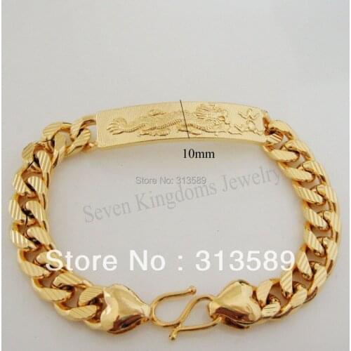 40G 8" - YELLOW GOLD GP SOLID OVERLAY CUBAN CHINA HISTORY DRAGON SIGN BRACELET/GREAT GIFT