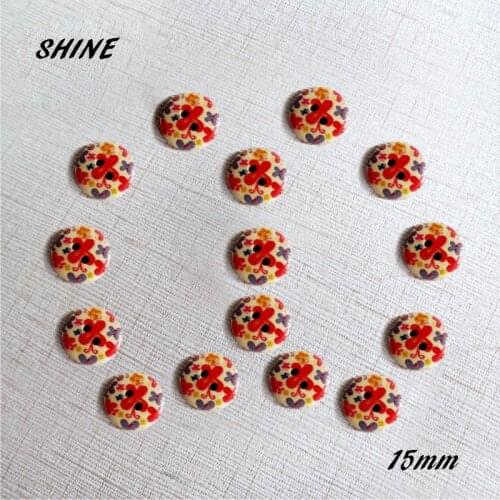 SHINE Wood Sewing Buttons Scrapbooking Round 2 Holes Butterfly 15mm 50PCs Costura Botones Decorate bottoni botoes
