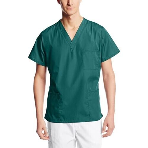 Doctors Uniform Blouse Tops Men Women Short Sleeve V-neck With Pocket Washable Reusable Blouses Overalls Nursing Uniform