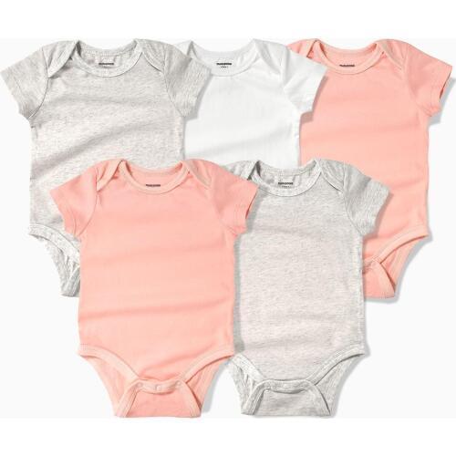 5pcs Summer New Casual Infant Bodysuit Baby Boys Girls Clothing Short Sleeve Solid O Neck Organic Cotton Playsuit for 0-24M