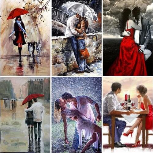 Couple DIY 5D Diamond Painting Cross Stitch Full Round Resin Rhinestones Street Scenery Diamond Embroidery Landscape Wall Art