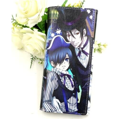 Black Butler Anime Synthetic Leather Wallet Ciel Phantomhive and Sebastian Michaelis Long Purse with Hasp