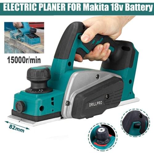 Drillpro 18V 15000rpm Rechargeable Electric Planer Cordless Handheld for Makita 18V Battery Wood Cutting Tool with Wrench