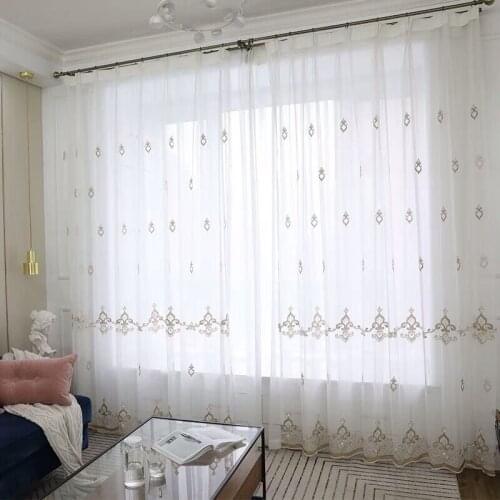 European Small Fresh Tulle Curtain Embroidery Yarn Embroidery Yarn Compartment Panel Curtains for Living Dining Room Bedroom