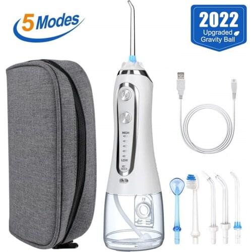 5 Modes Portable Oral Irrigator 300ml Dental Water Flosser Jet USB Rechargeable Irrigator Dental Teeth Cleaner + 5 Jet Tip & Bag