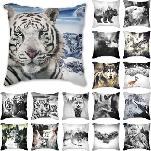 Arts animals Cushion Cover Lion wolf tiger fox Polyester Throw Pillow Case Cover Decoration Pillowcases Home Decor Cushion Cover