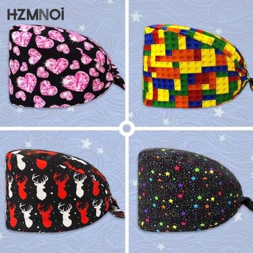 Cute and Personalized Multi-color Printed Frosted Cap Adjustable Surgical Cap Beauty Salon Pet Shop Nurse Cap Dentist Cap