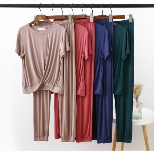 Modal short T-shirt womens summer all-match bottoming short-sleeved trousers suit outer wear loose pajamas casual two-piece sui