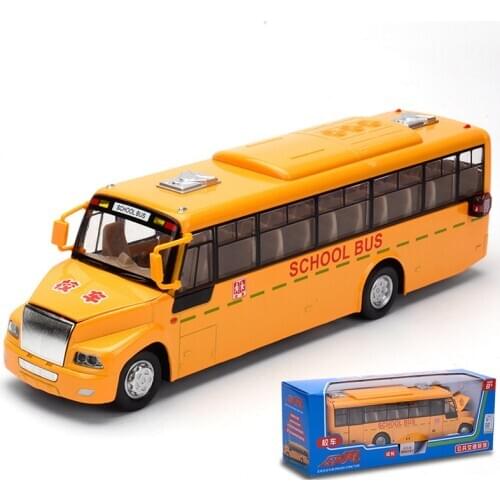 1:32 Scale Diecasts Pull Back School Bus Car Model Toy Childrens Rubber Tire Die-casting Sound and Light Alloy Toy Vehicles