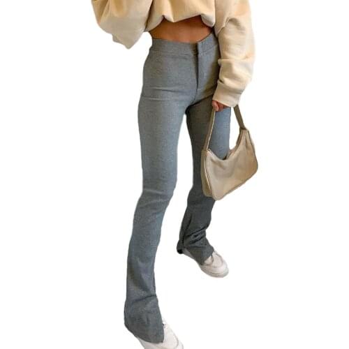 2021 Fashion Trend Women’s Korean Casual Trousers New Flare Split Pant Solid Color High-waist Slim Fit Sweatpants Office Ladies