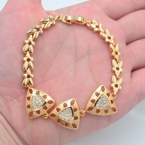 Fashion Jewelry Gold Color Clear CZ Geometric Triangle Link Bracelet for Women