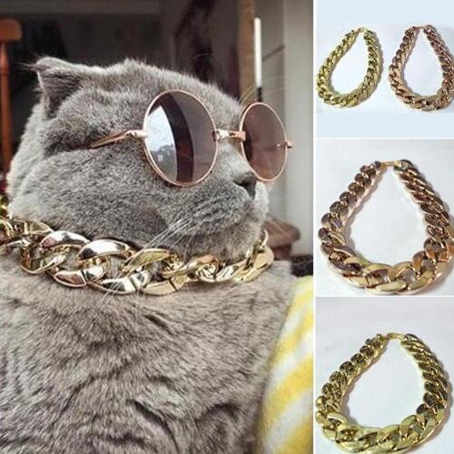 36cm/45cm Adjustable Dog Cat Punk Chain Collar Lead Wide Necklace Pet Accessory Set