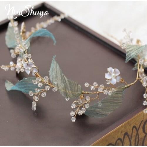 NiuShuya Exquisite Crystal Branch Bridal Hairband Green Leaf Vine Princess Wedding Bridal Hair Ornaments