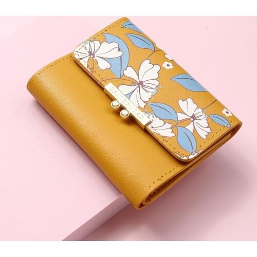 2021 New Flowers Cute Women Wallet Buckle Folding Girl Small Wallet Brand Designed PU Leather Coin Purse Female Card Holder