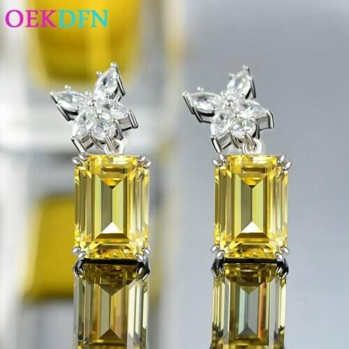 OEKDFN Real 925 Sterling Silver Drop Earrings For Women Cut 10*14MM Citrine Gemstone Party Bride Wedding Fine Jewelry Dangle