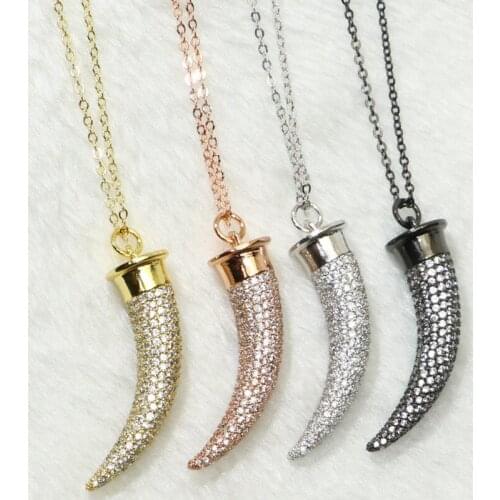4Pcs Wholesale zircon Cute horn pendant necklace jewelry necklace Mix color horn zircon jewelry pendant jewelry gift50185