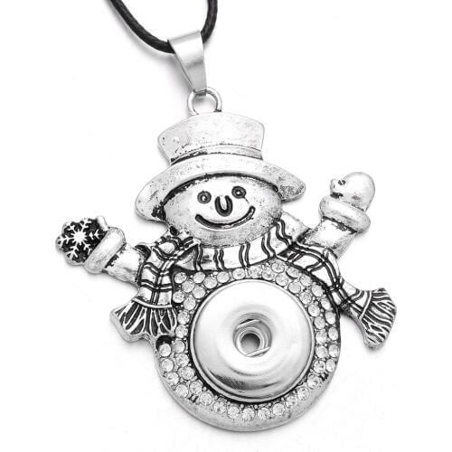 Wholesale Christmas Snowman Snap Jewelry Crystal Snap Button Pendant Necklace Fit 18mm Snap Necklaces Snowman Necklaces