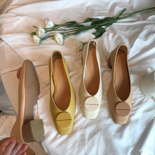 Autumn Square Shallow Buckle Flat Shoes Korean Elegant Office Lady PU Leather Shoes