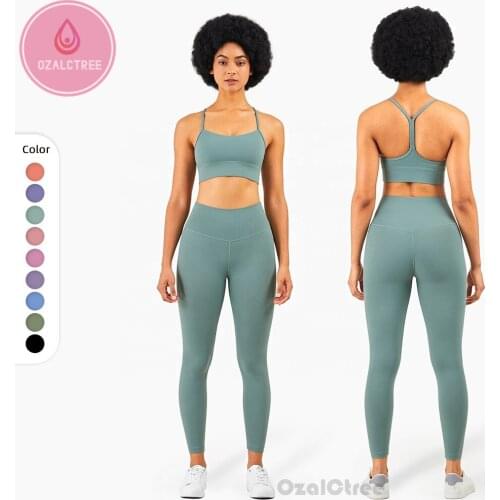 OzalCtree Breathable Yoga Suit Premium Gym Active Wear Set Thin Shoulder Strap Halter and Workout Leggings