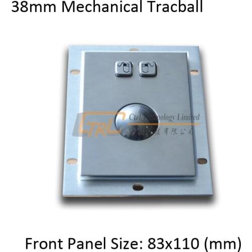 Panel mount 38mm stainless mechanical trackball, USB or PS2 trackball, industrial pointing device
