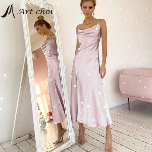 Satin Solid Sexy Long Slip Evening Spaghetti Strap Dresses Women Bodycon Summer Ruffles Dress Strapless Sundress Party Vestido