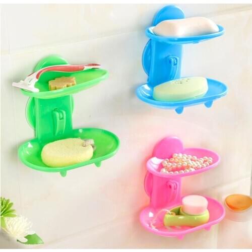 Punch-Free Double Layers Soap Box Hot Wander Creative Two-Way Wall Hanging Soap Rack For Bathroom Kitchen Holder Container Drain