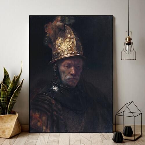 Rembrandt Harmenszoon van Rijn The Man with the Golden Helmet, Canvas Print Painting Poster Wall Picture for Hallway Home Decor