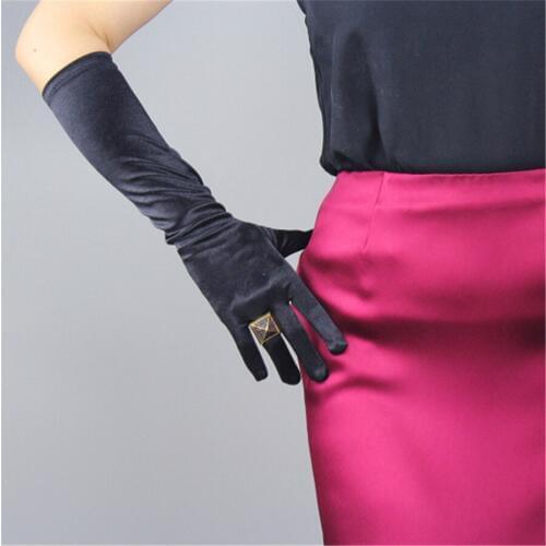 Silk Gloves 38cm Elastic Silk Satin Black White Medium Length Female Sunscreen Gloves SCH38