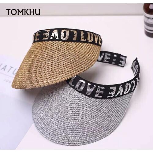 2020 New Summer Women Men Sun Hat Letter Embroidery Empty Top Handmade Big Wide Straw Hat Visor Caps Bicycle Beach Sun Hats