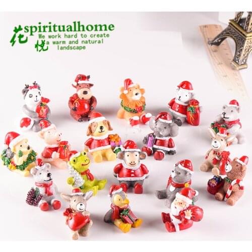Fairy Garden Cartoon Ornaments Resin Craft Gift Christmas Bear Panda Dog Deer Snowman Miniature Figurine Accessories