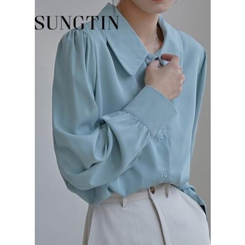 Sungtin Elegant Blouses Shirt Women Vintage Loose Korean Chic Casual Shirts Female Sweet Soft Office Lady Oversized Tops 2021