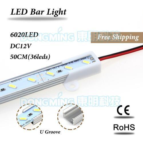 LED Bar Light 50cm 36leds DC 12V led luces strip smd 6020 for kitchen wardrobe With U/V Aluminum Profile white/warm white