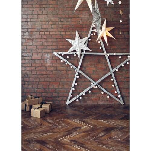 Star Brick Wall Wooden Floor Gift Photography Background Vinyl Backdrop Photo Studio for Children Baby Christmas Party Photocall