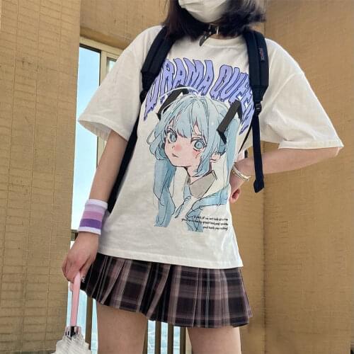 Japan Summer Sweet Women T Shirt Harajuku Bf Retro Tops Cartoon Girl Printing Loose Short-Sleeved T-shirt Female Student Top